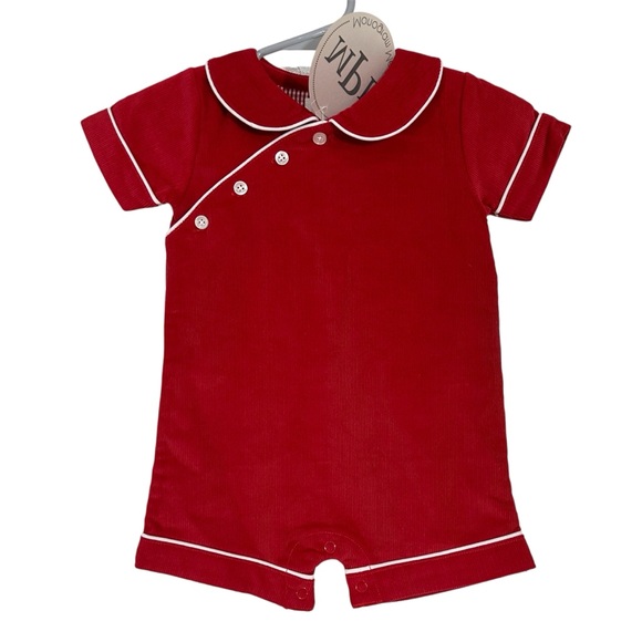 Mud Pie Other - Mud Pie Baby Boy Red Corduroy Romper